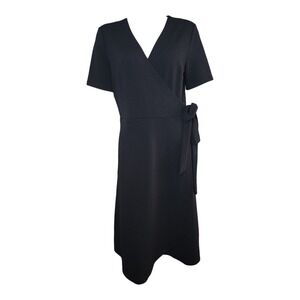 H&M Dress Womens Size L Large Black Textured Faux Wrap Stretch Emo Minimalist